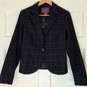 Savile Row Co. Women's Dark Plaid Single-Button Blazer